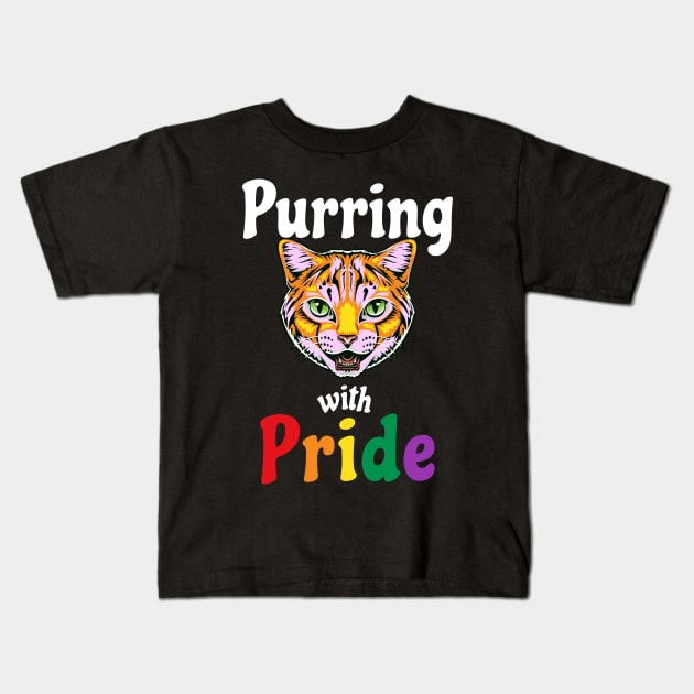 Purring With Gay Pride LGBTQIA Lesbian Transgender Queer Cat Kids T-Shirt by shywolf